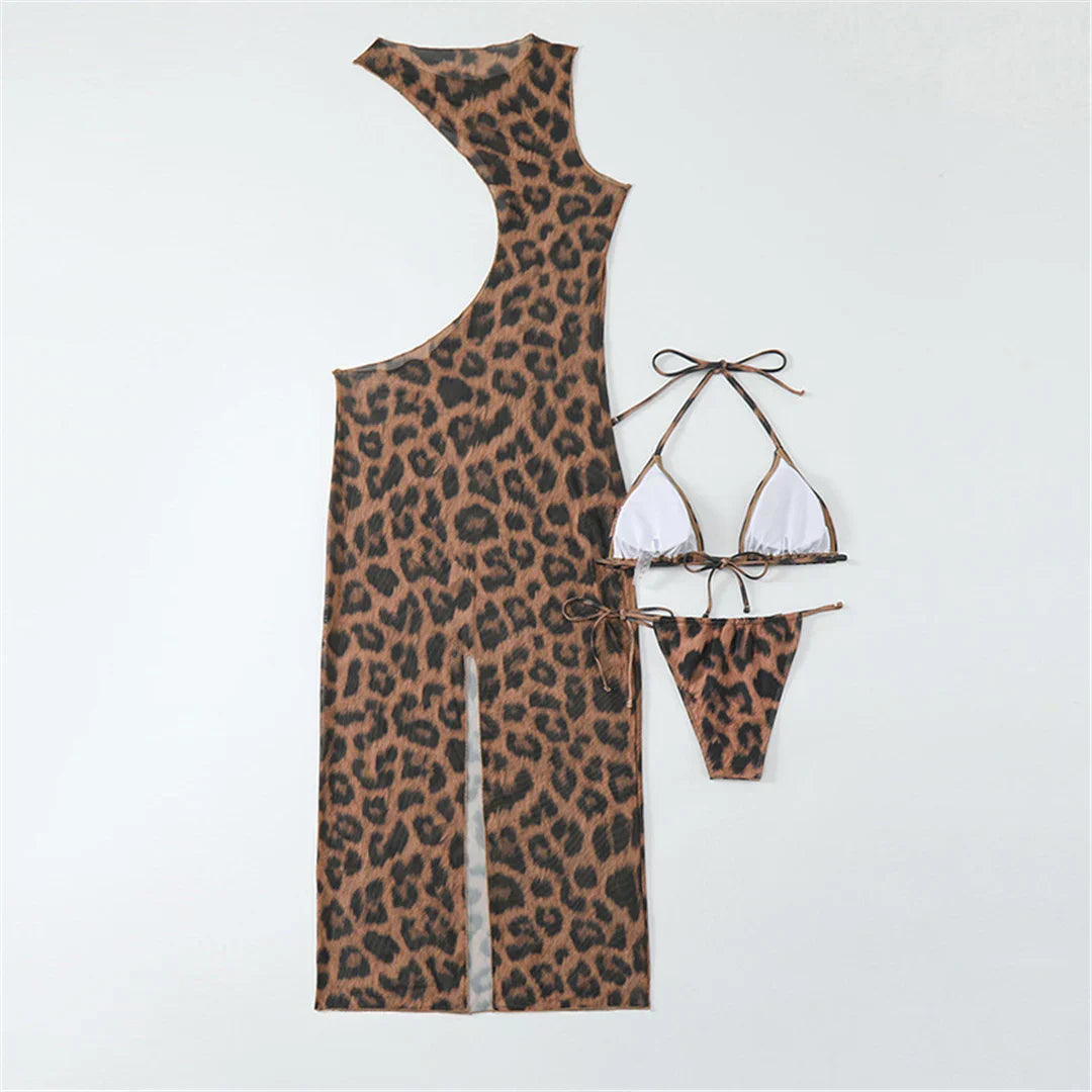 Swimsuit with a long maxi dress made of mesh.