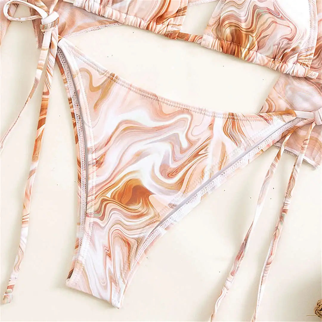 Swim set with a long-sleeved mesh top