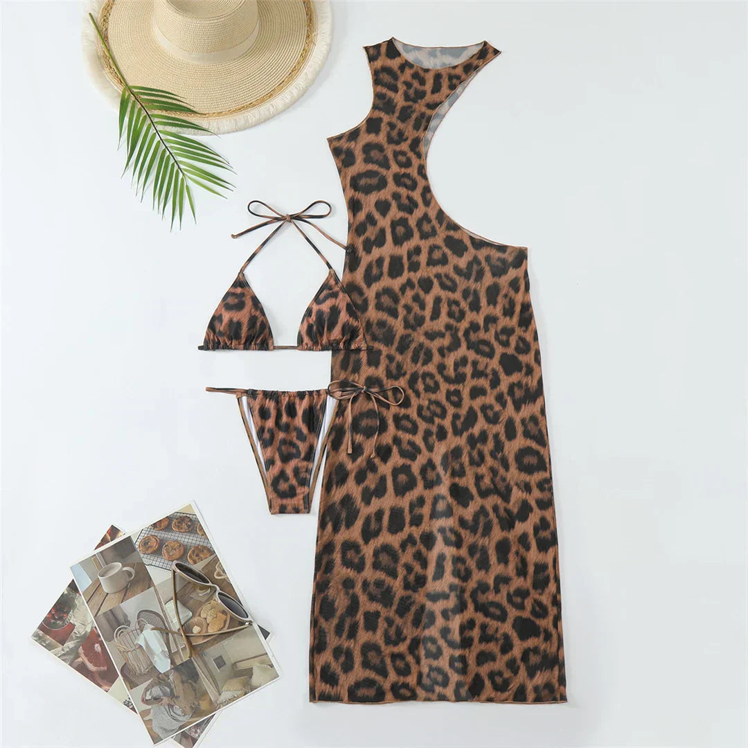 Swimsuit with a long maxi dress made of mesh.