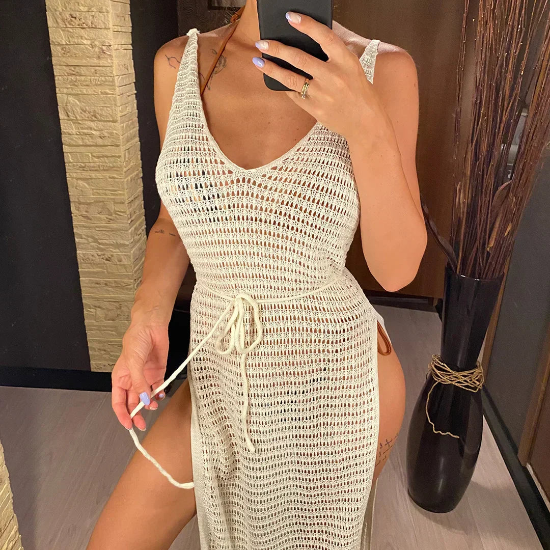 Long beach dress with an open back
