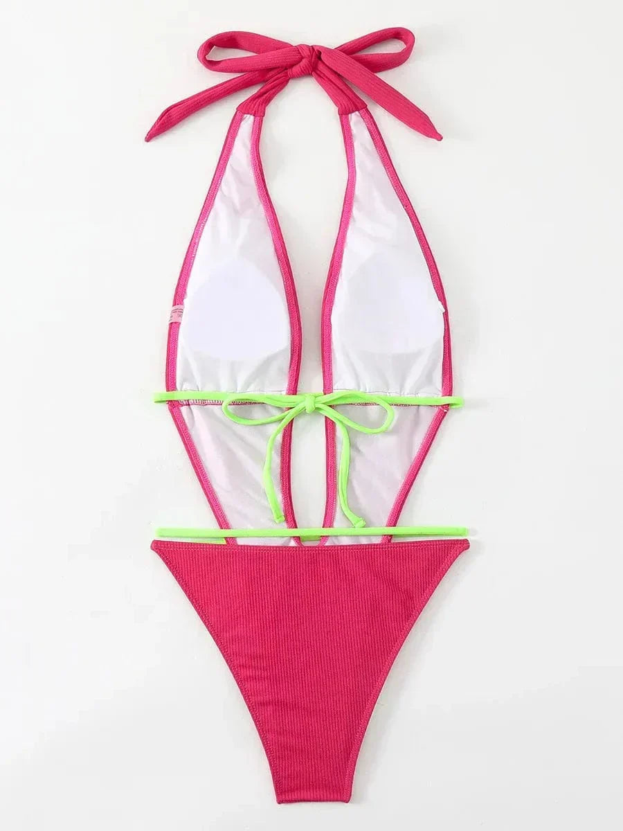 One-piece swimsuit with a deep neckline