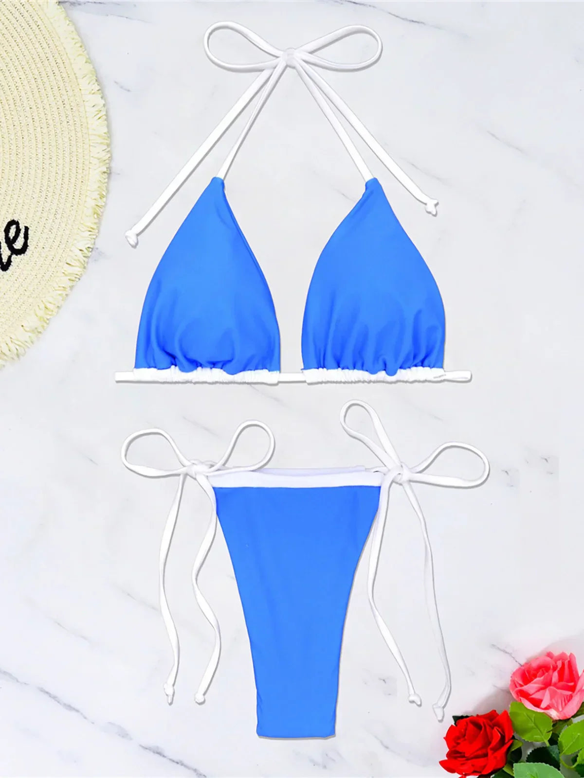 Two-piece swimsuit with adjustable ties