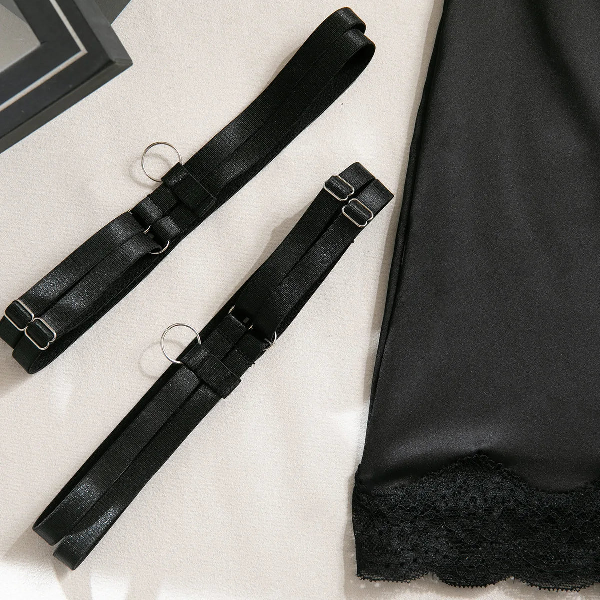 Satin lingerie set with lace inserts