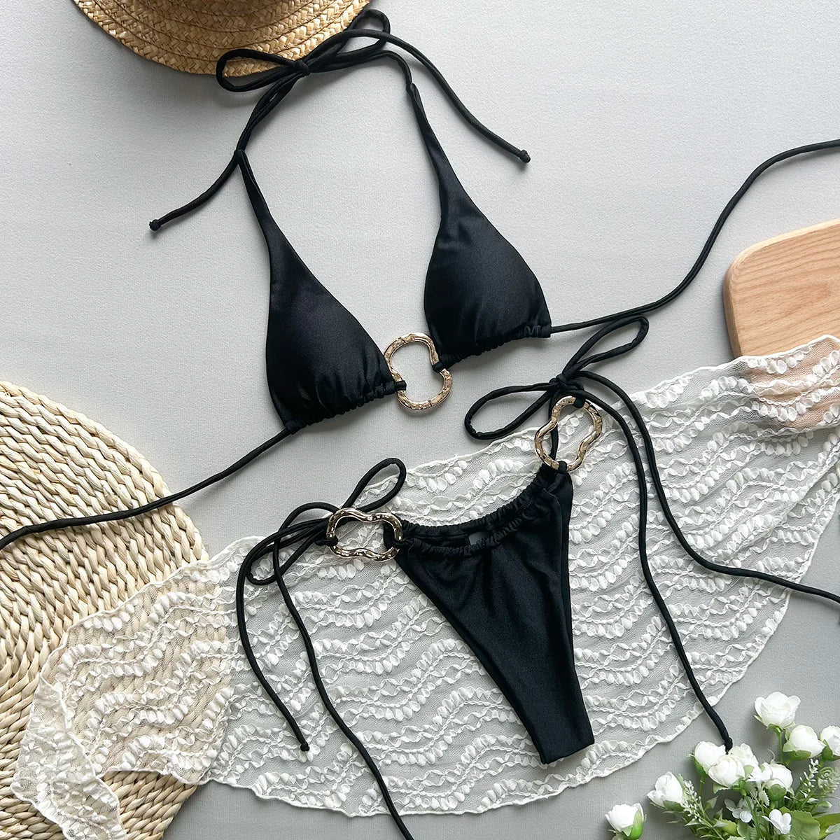 Two-piece swimsuit with triangular cups