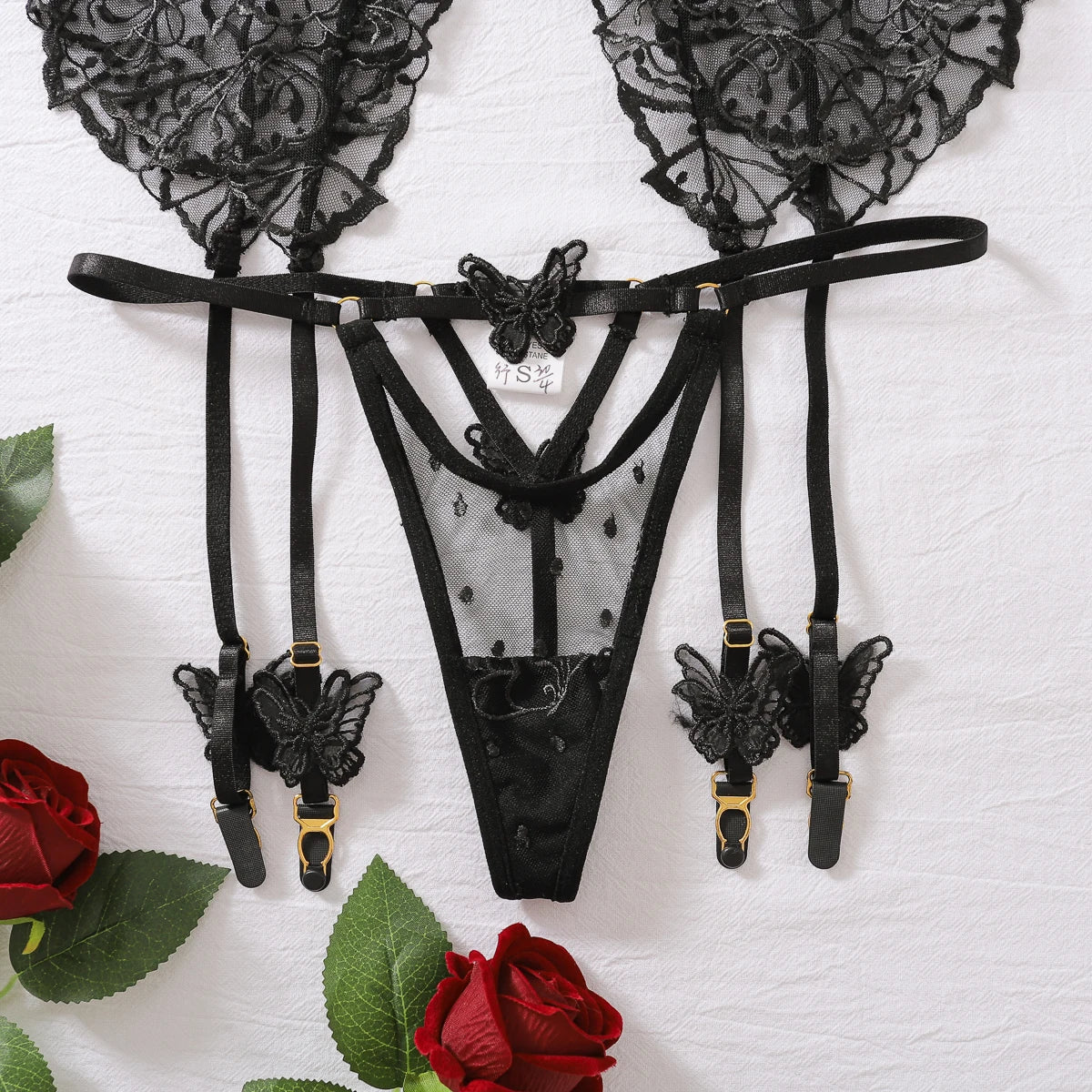 Lingerie set with sheer lace material