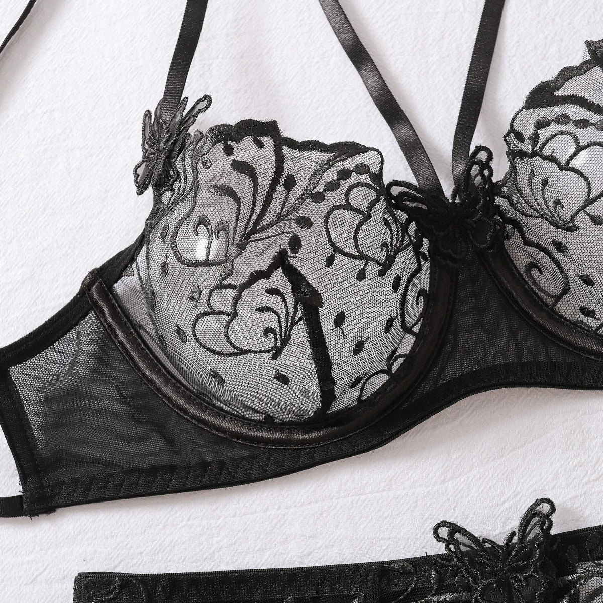 Lingerie set with sheer lace material