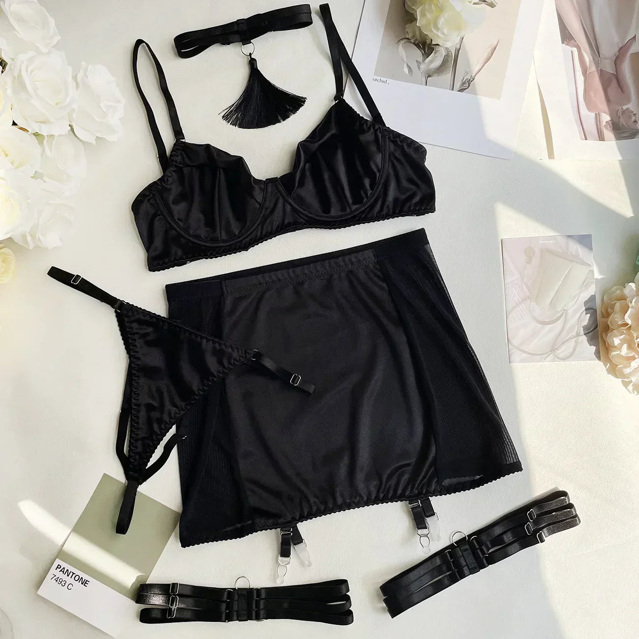Satin lingerie set with a choker