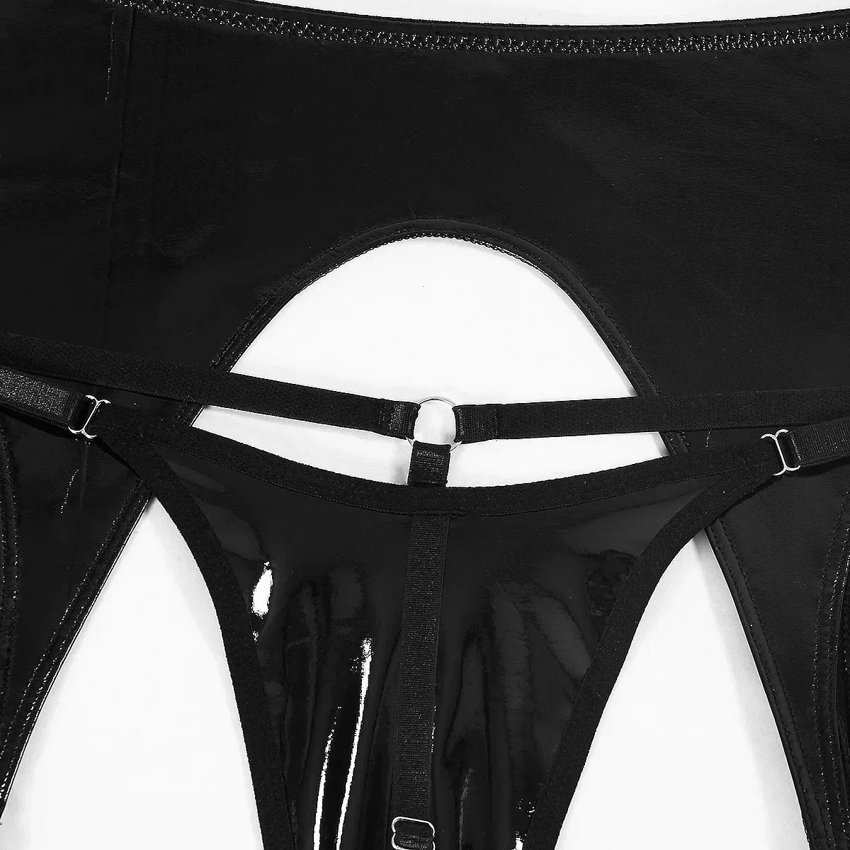 Lingerie set imitating latex with cut-outs at the bust.