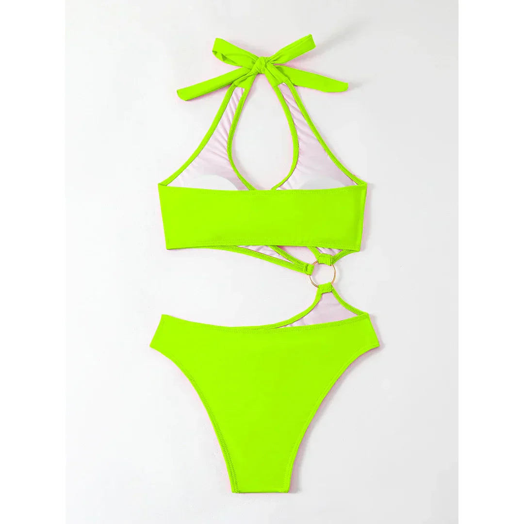 Monokini with decorative gold rings