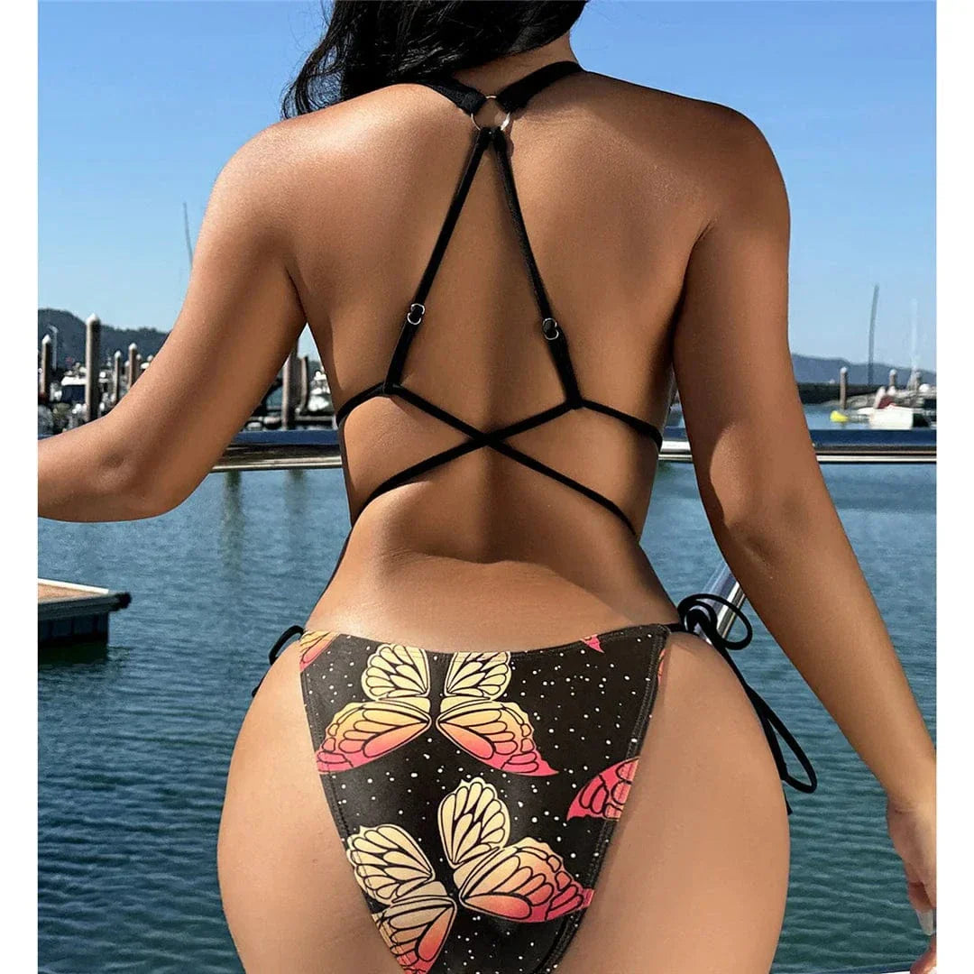 One-piece swimsuit with an open back