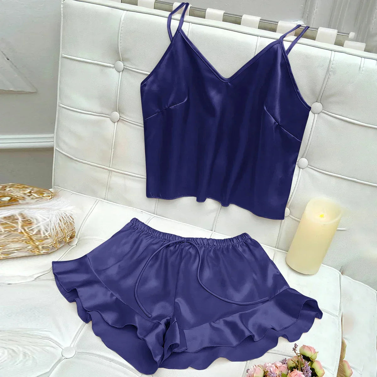 Pyjama set with satin top and shorts