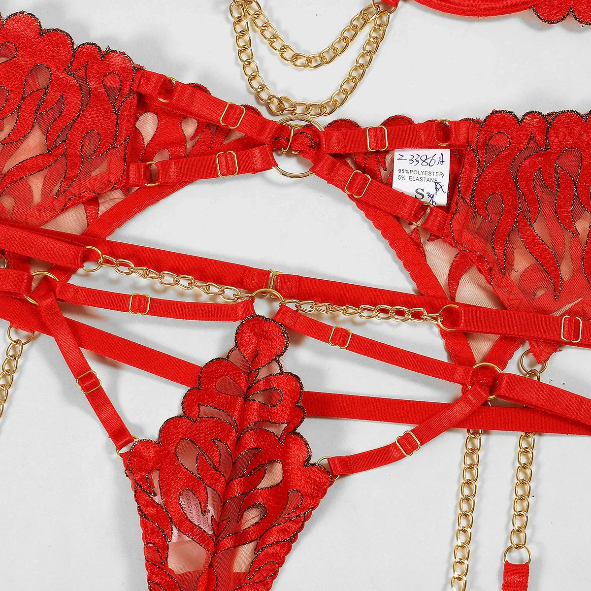 Complete lingerie set with a flame motif
