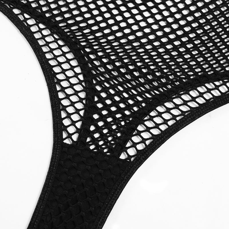 Fishnet bodysuit with an open back