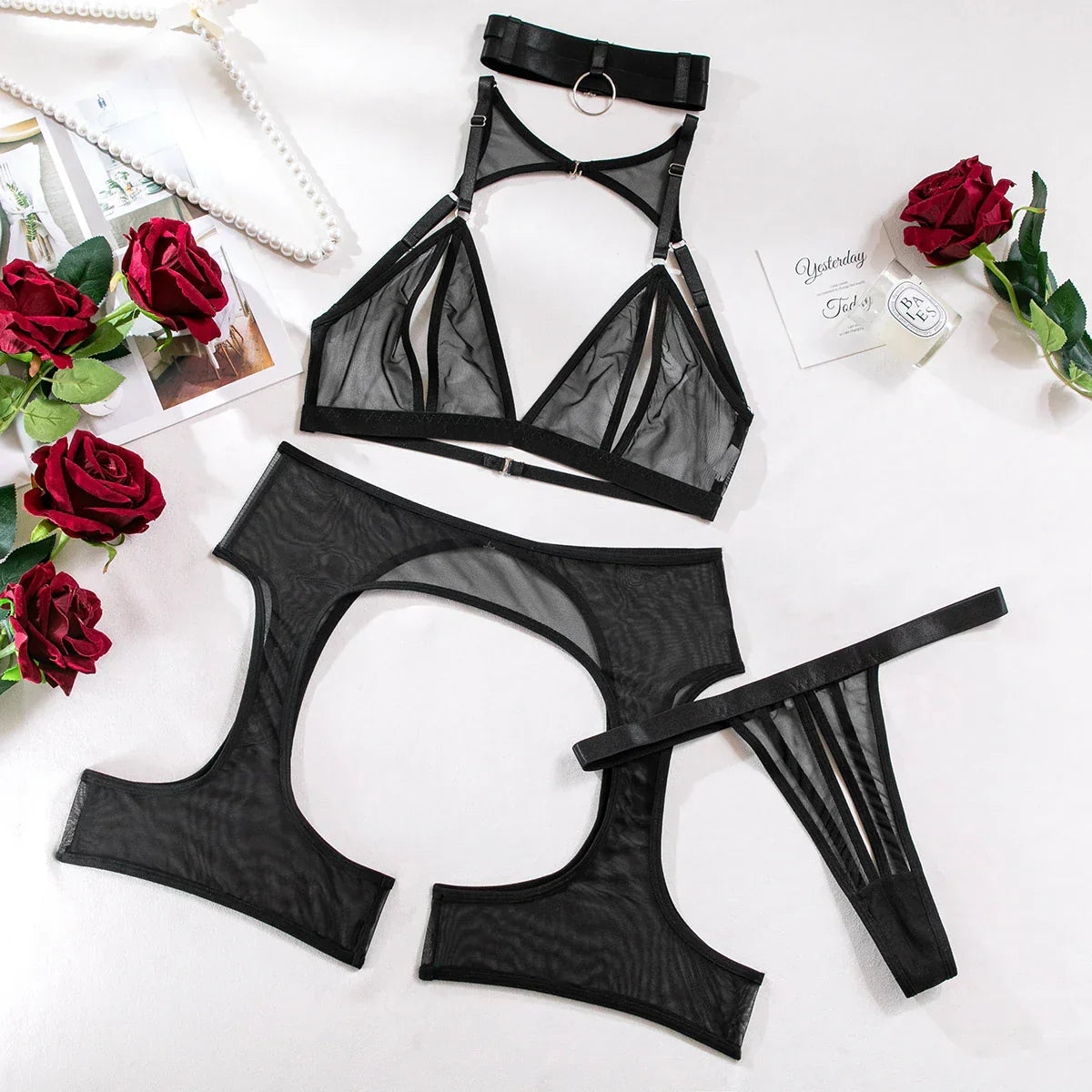 Lingerie set with a choker and cut-outs