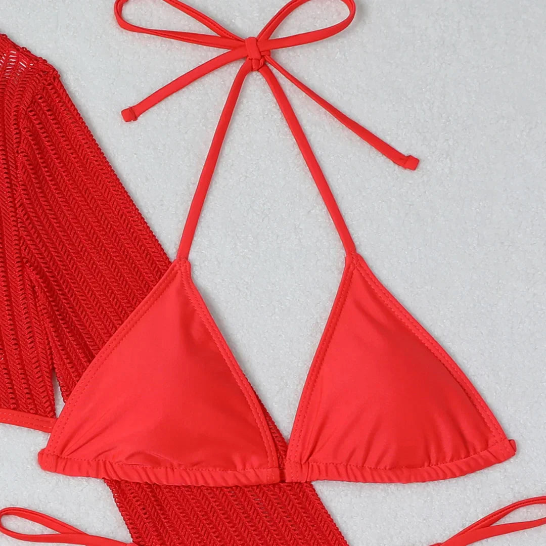 Bikini with an open back and a beach dress
