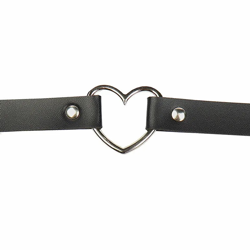 Adjustable leather choker with a heart.