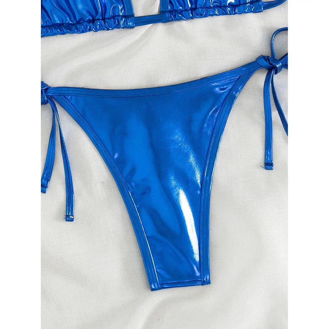 Two-piece swimsuit with decorative rhinestones