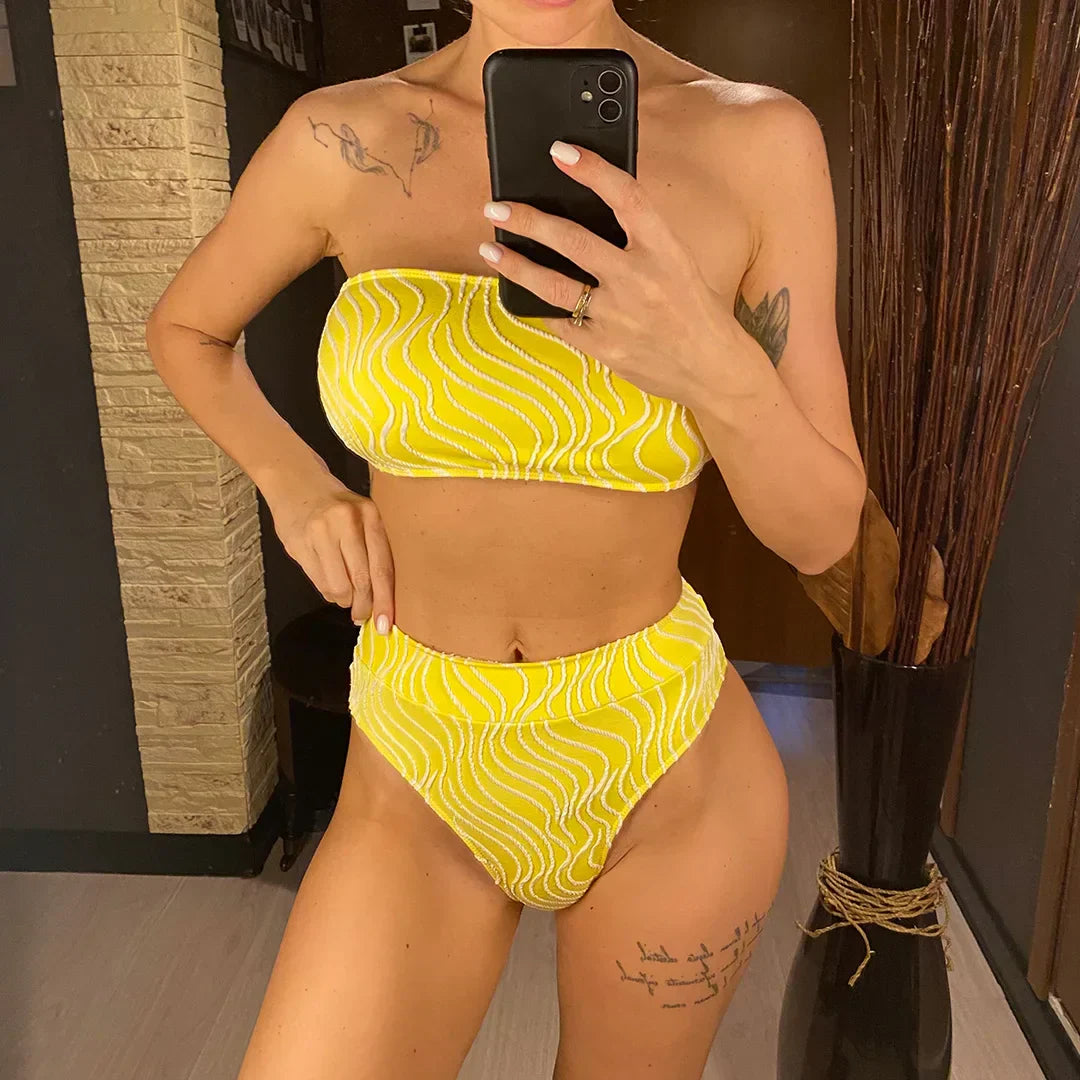Two-piece swimsuit with a strapless top