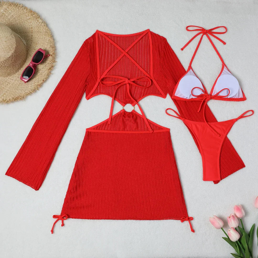 Bikini with an open back and a beach dress