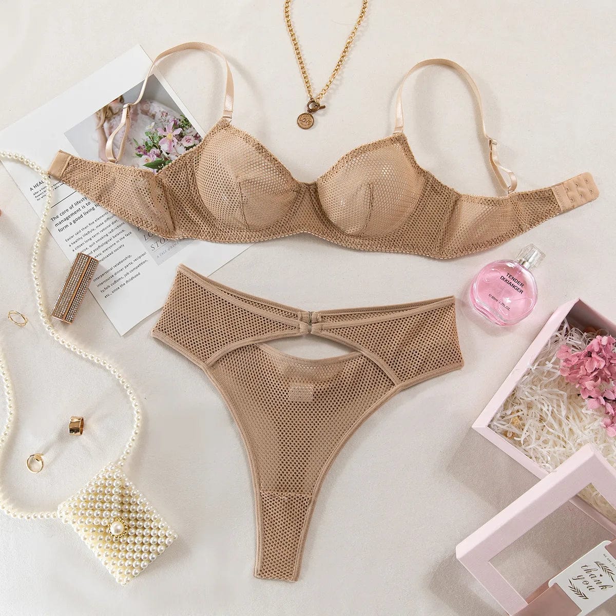 A set of lingerie with high-waisted knickers.