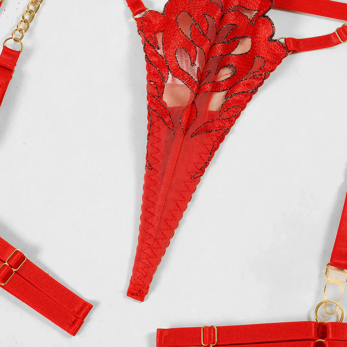 Complete lingerie set with a flame motif
