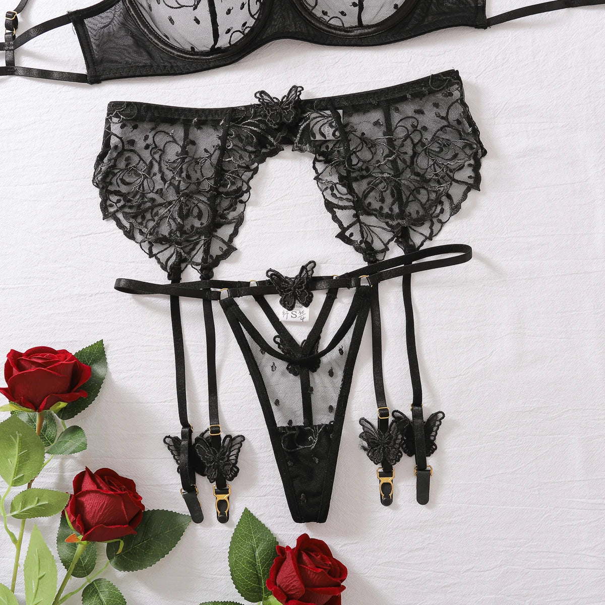 Lingerie set with sheer lace material