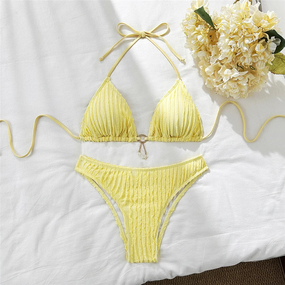 Two-piece swimsuit with adjustable ties