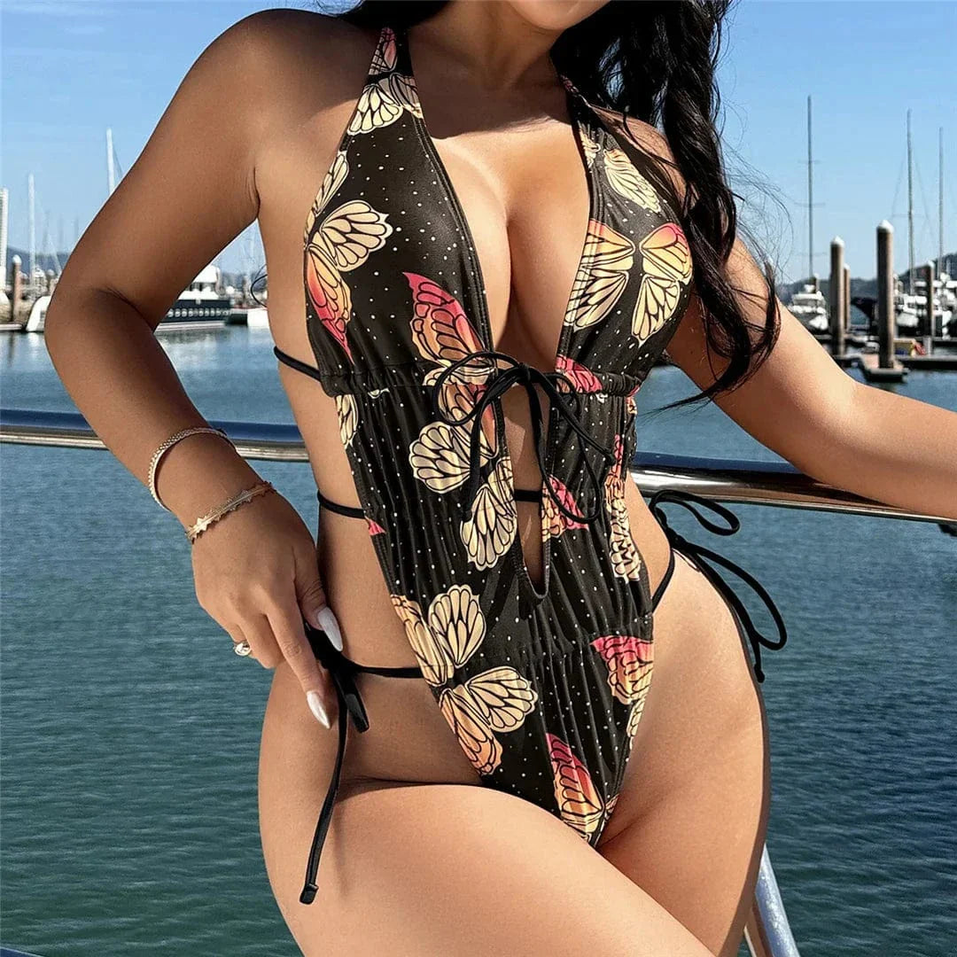 One-piece swimsuit with an open back
