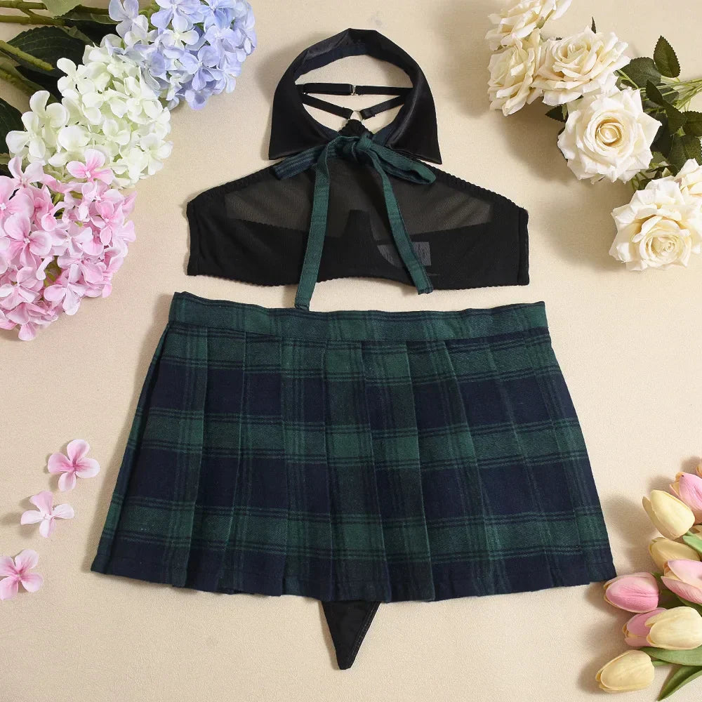 Complete outfit for a female student with a front-fastening choker.