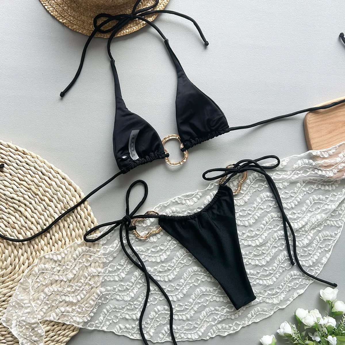 Two-piece swimsuit with triangular cups