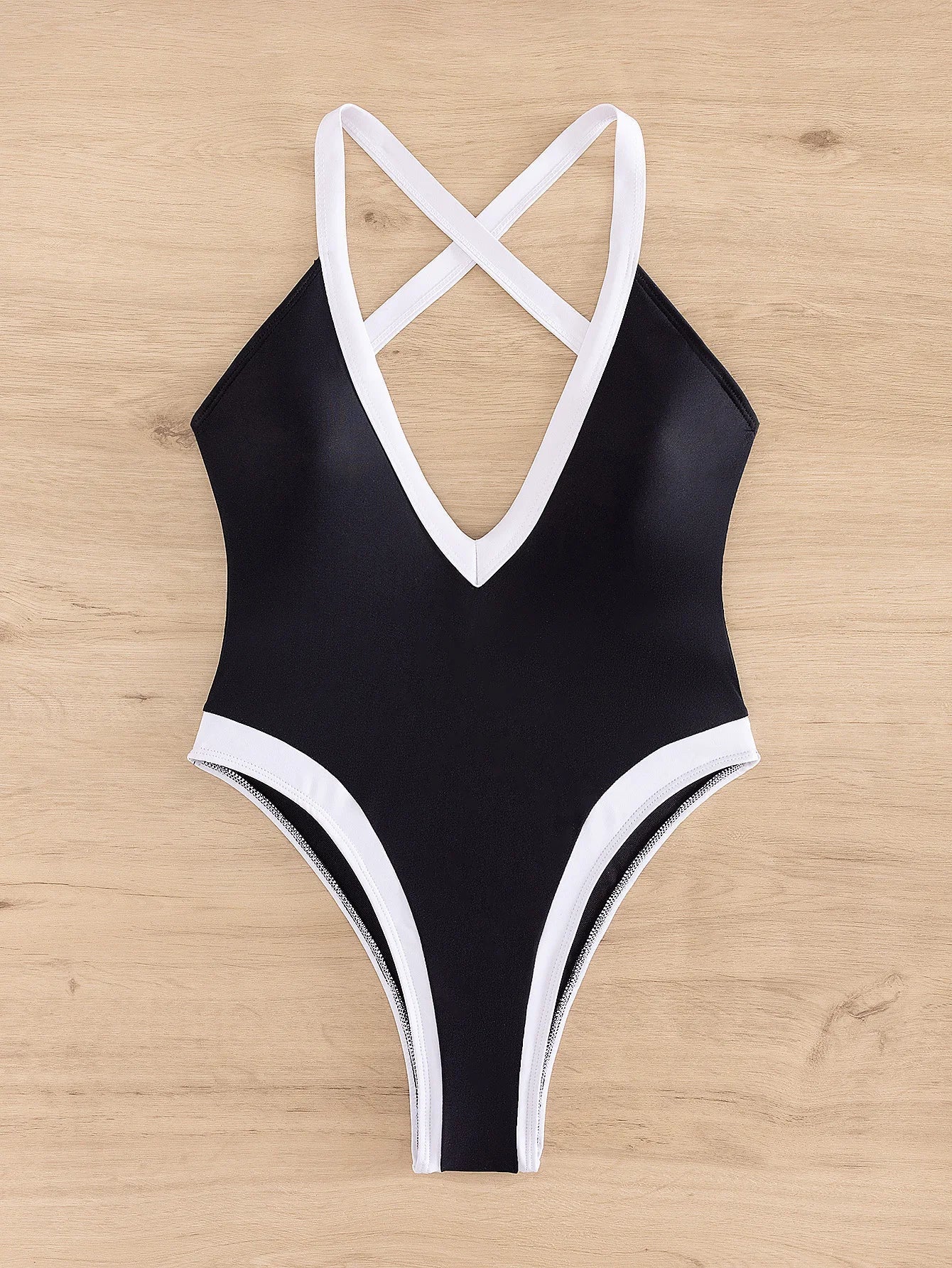 One-piece swimsuit with a deep neckline
