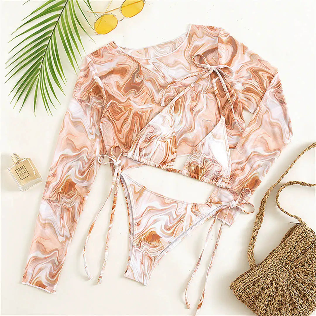 Swim set with a long-sleeved mesh top