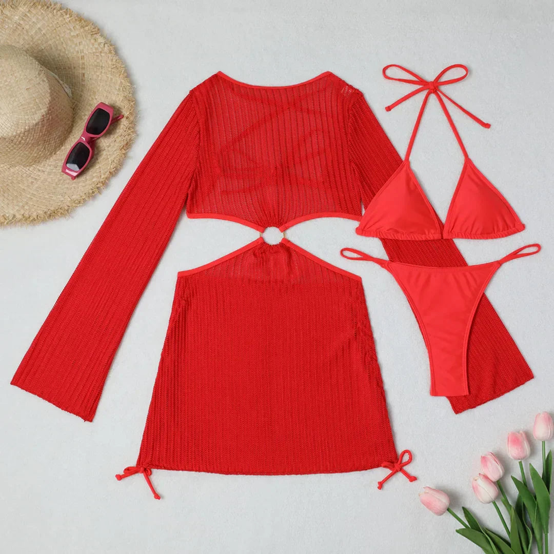 Bikini with an open back and a beach dress