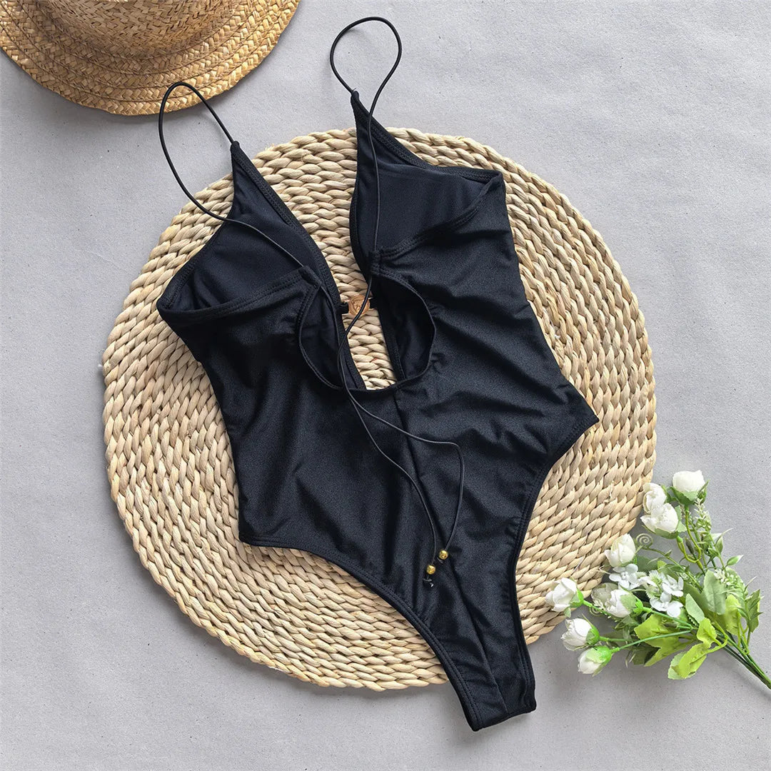 One-piece swimsuit with a deep neckline
