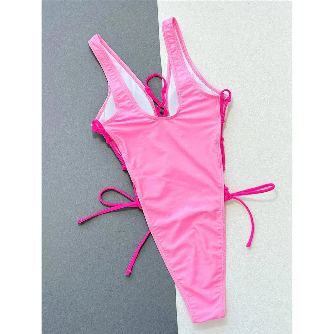 One-piece swimsuit with a deep neckline