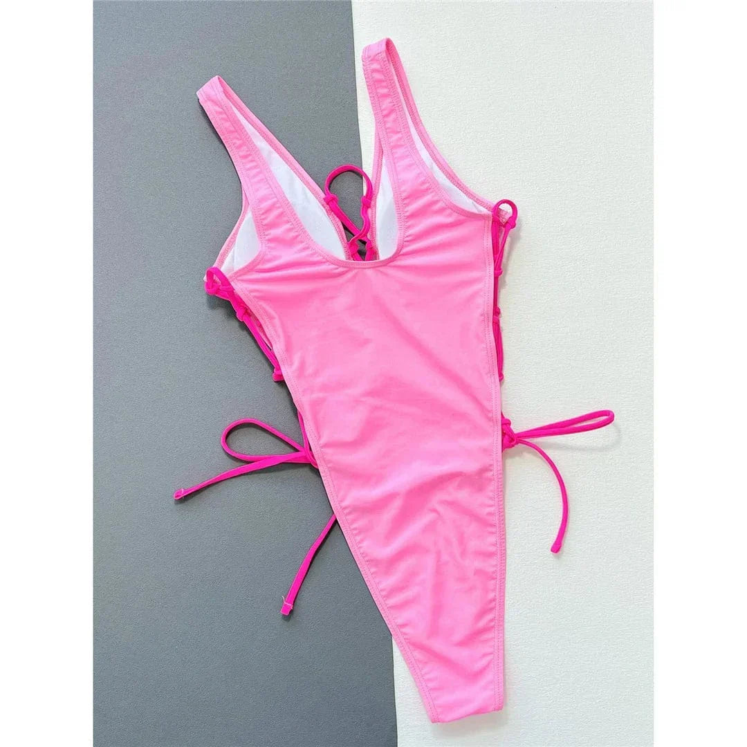 One-piece swimsuit with a deep neckline