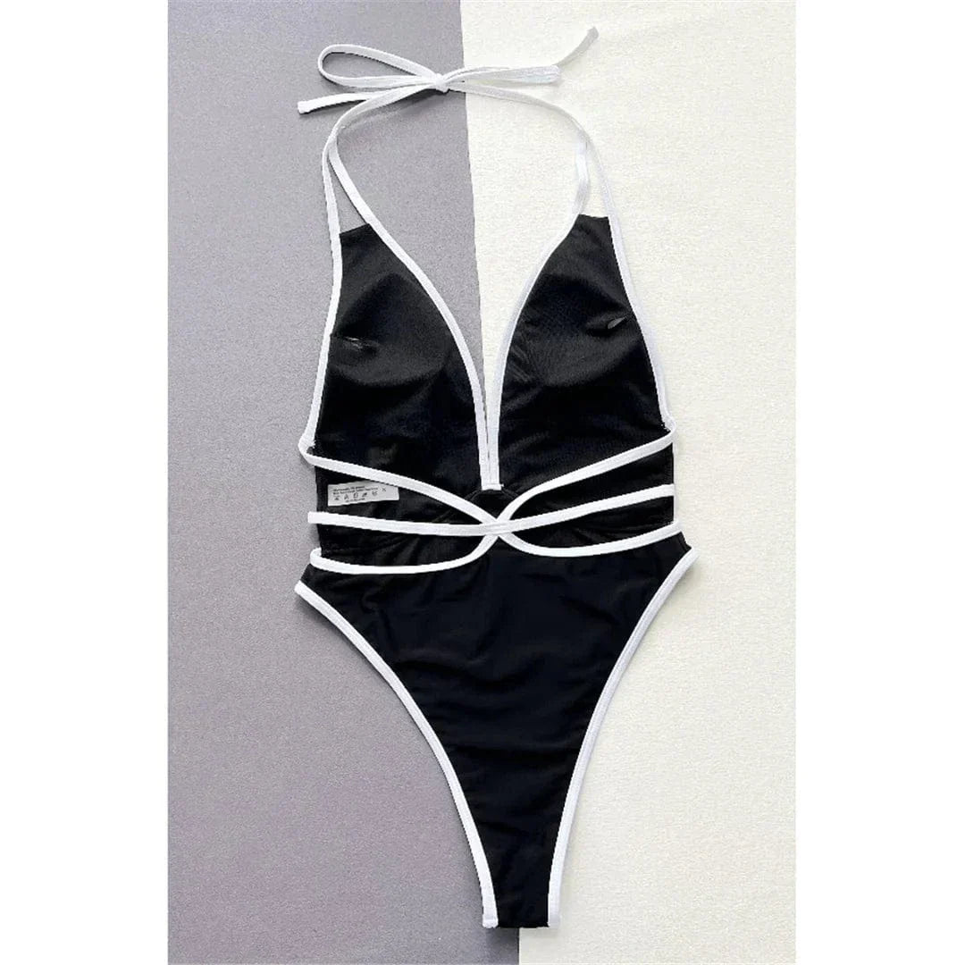 One-piece swimsuit with a deep neckline