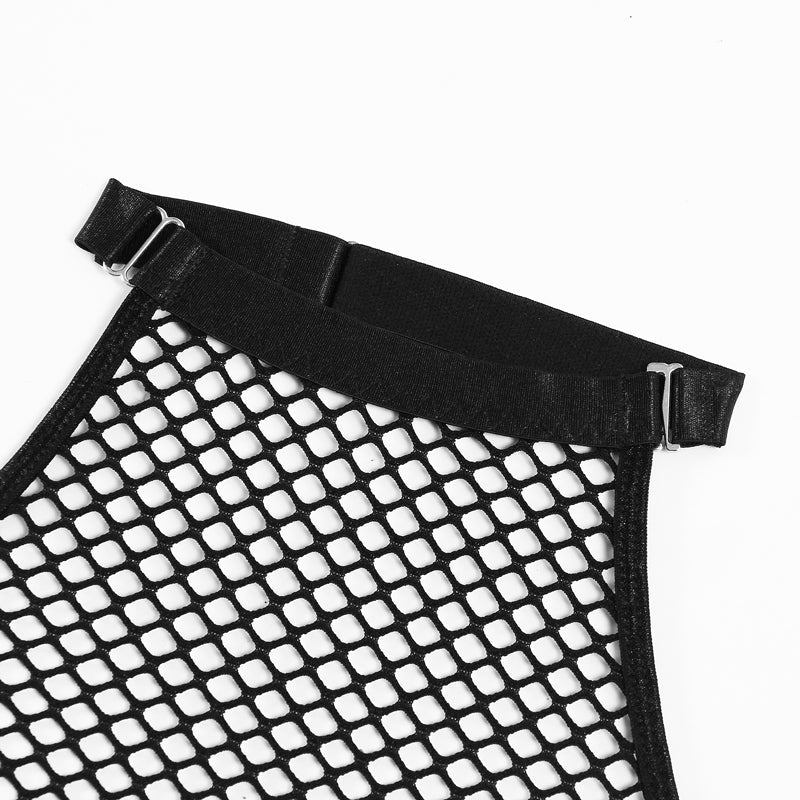 Fishnet bodysuit with an open back
