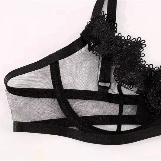 A set of lingerie made from sheer material.