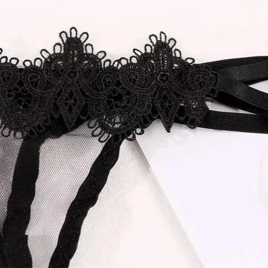 A set of lingerie made from sheer material.