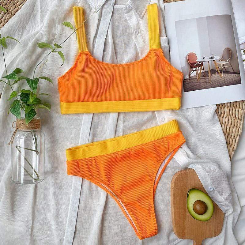 Two-piece swimsuit with a high waist