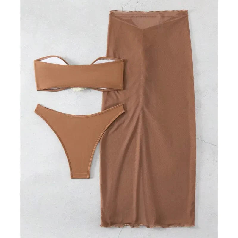 Two-piece swimsuit with a decorative rose