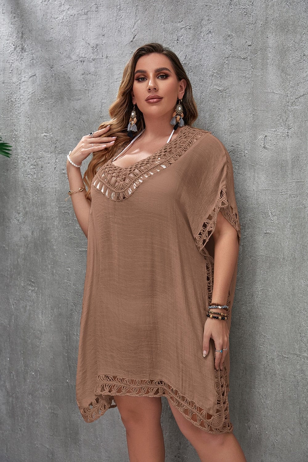 Plus size beach dress with a neck tie