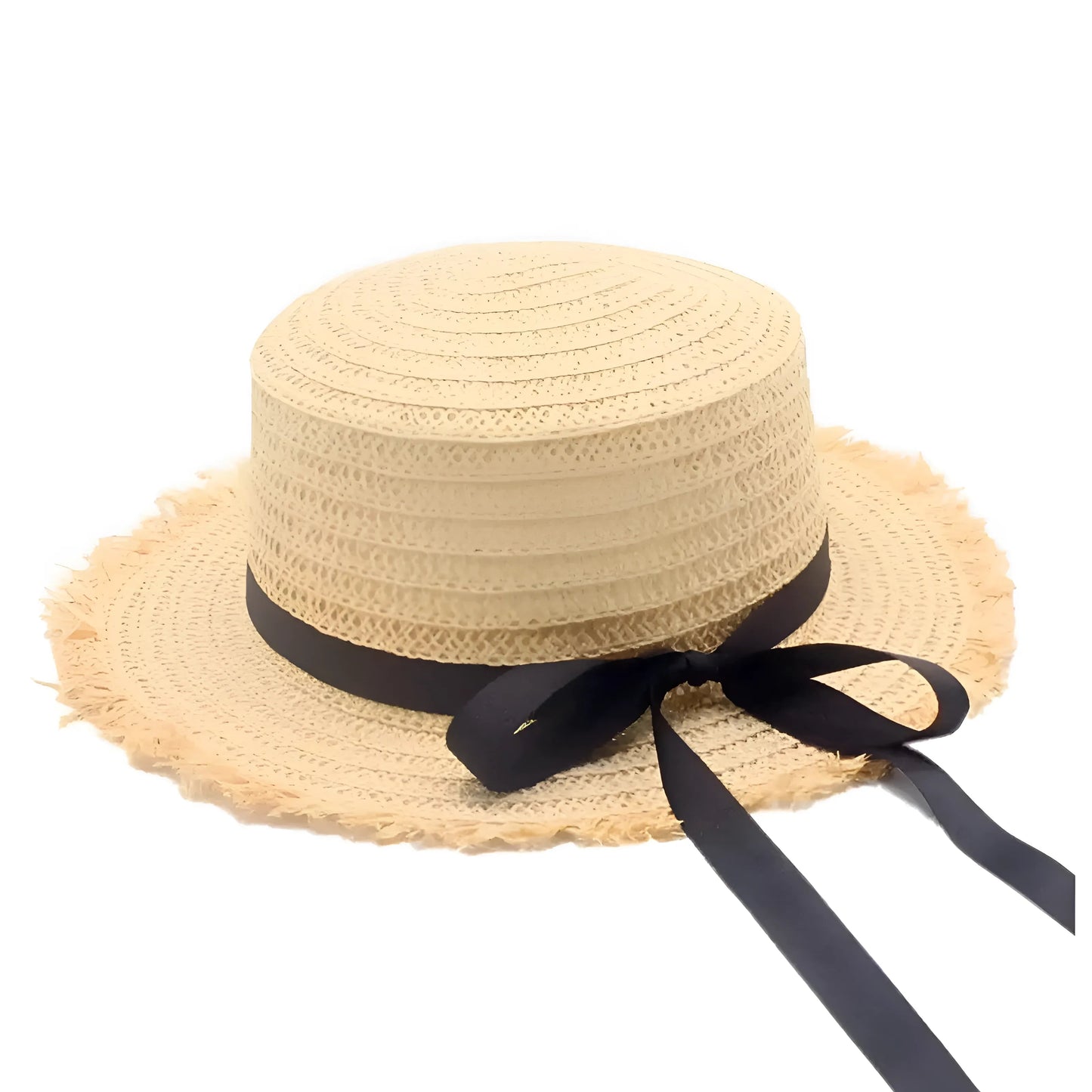 Beige Beach Hat with Bow