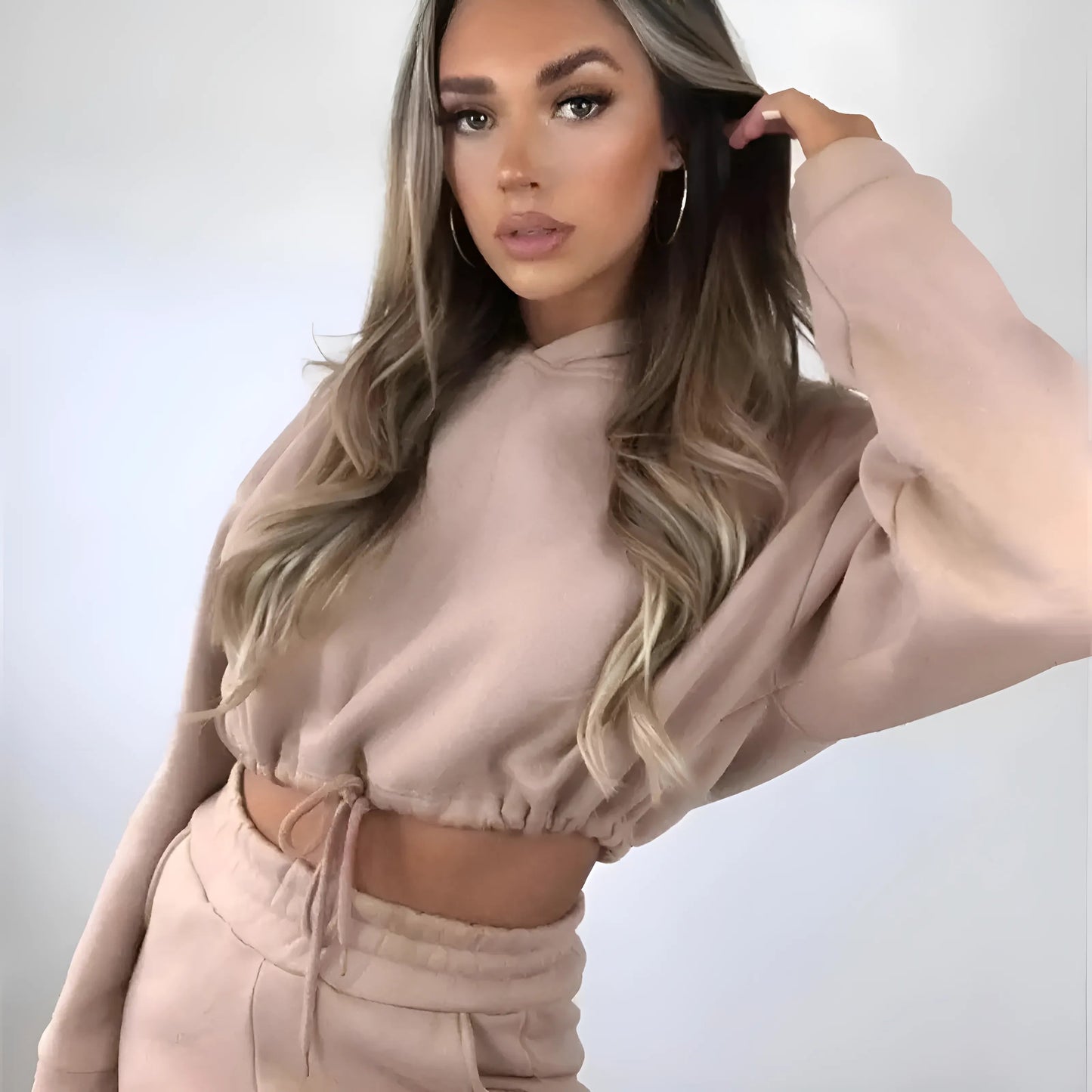 Beige Casual Short-Sleeve Tracksuit Set