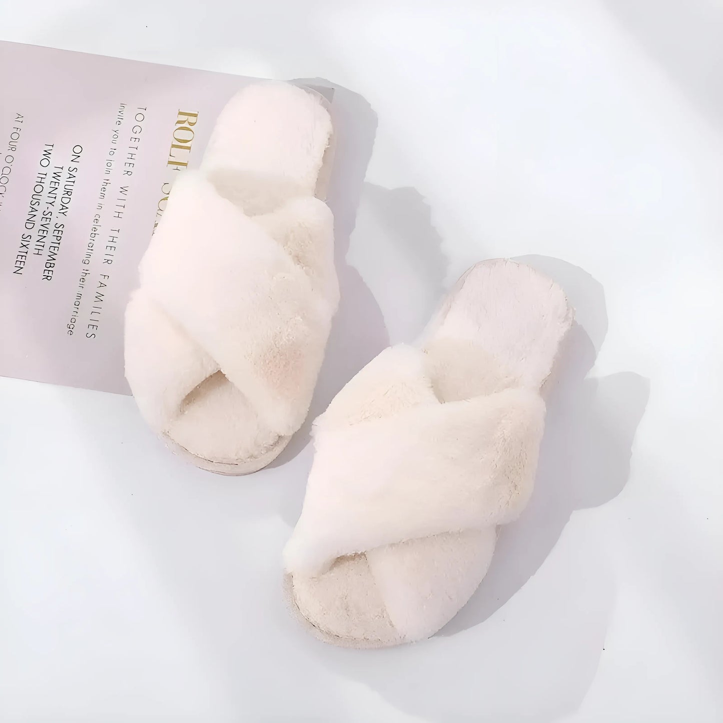 Beige Fluffy Women's Slippers