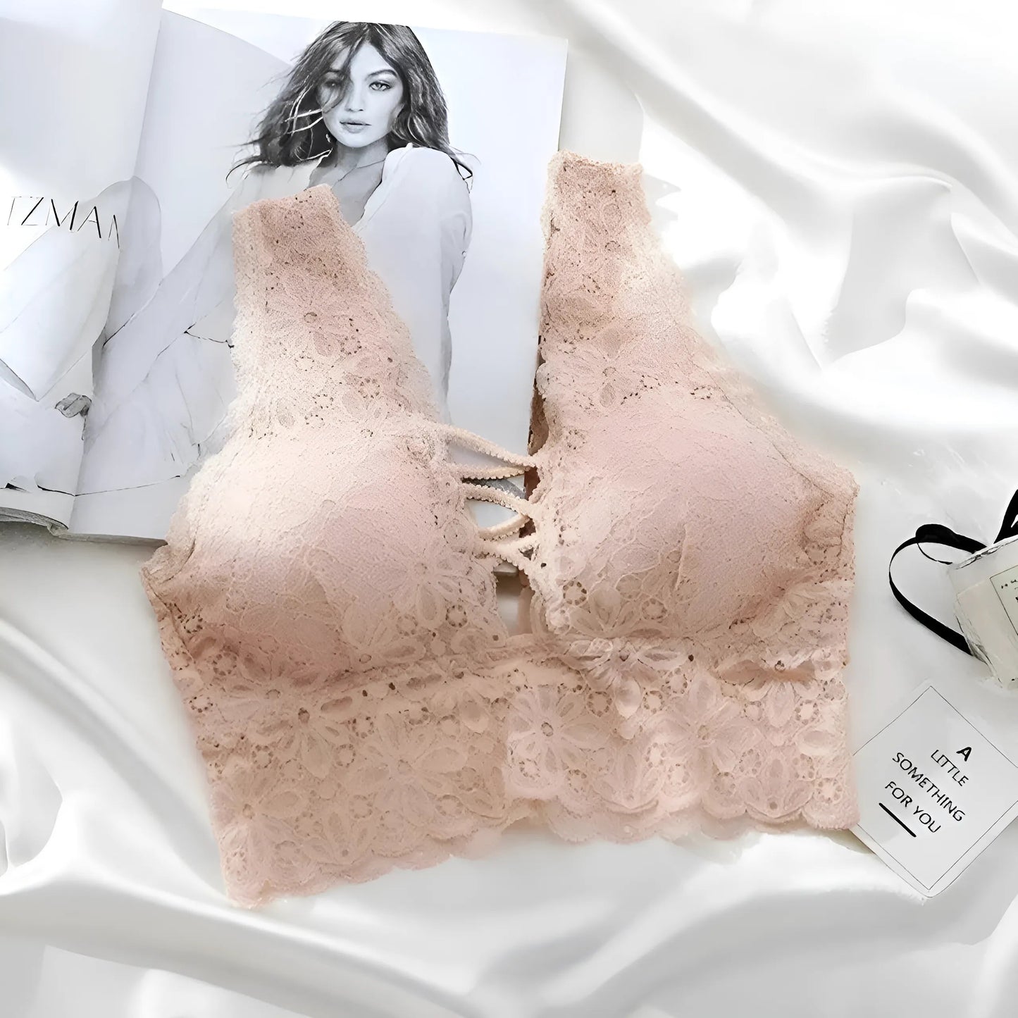 Beige Lace Bralette with Straps on the Décolletage