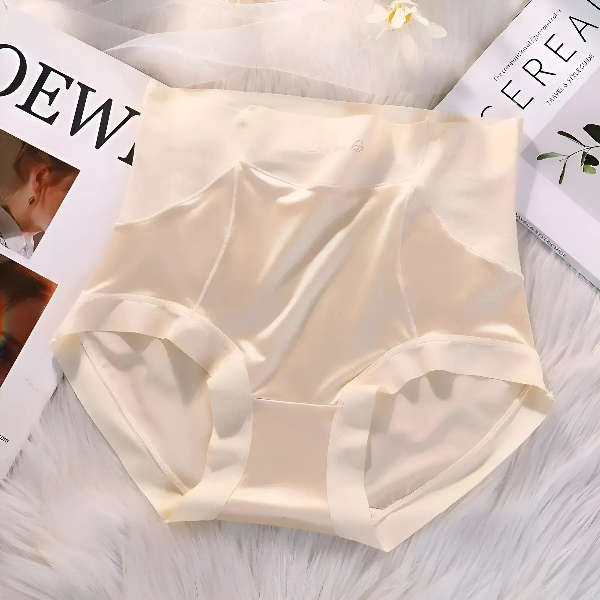 Beige Satin High-Waisted Knickers