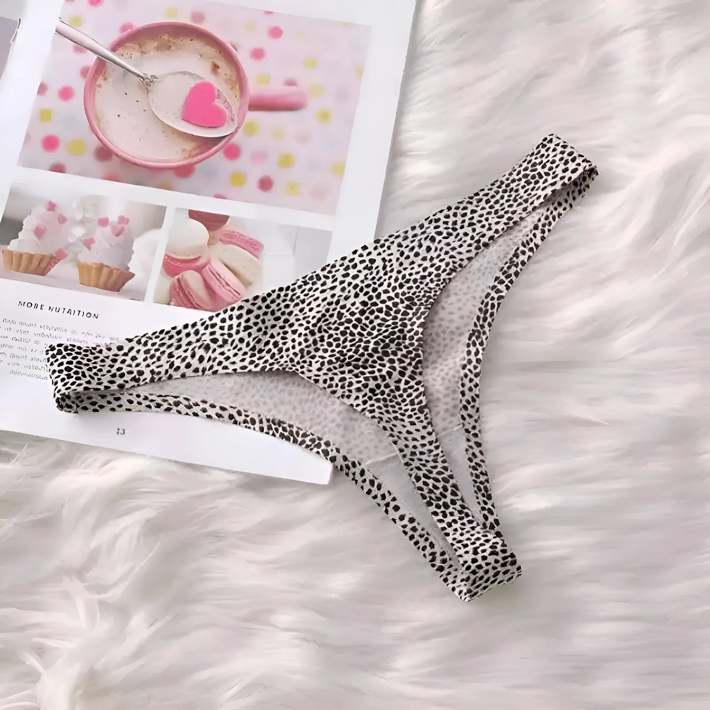 Beige Seamless Leopard Print String Thong