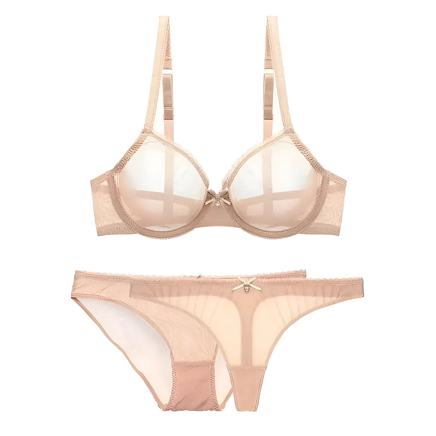 Beige Sheer Lace Lingerie Set